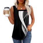 Tanktop naistele suver&otilde;ivad Varrukateta prindiga pluusid Vabaaja s&auml;rgid, plisseeritud kandiline kaelus L must