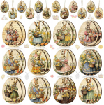 24tk/komplekt Lihav&otilde;ttep&uuml;hade ornament 2D puidust j&auml;nesepuu ripats P&uuml;hadekaunistus Peokaunistus Kodukaunistus Vintage v&auml;rviline munapuit 24pcs