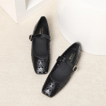 Naiste Hollow Out Ballet Flats Kingad Pandlaga rihm Kingad Hingav kandiline varvas Mary Jane Flats vabaaja Mugav kleit Suvised jalutusjalatsid naistele 35 must