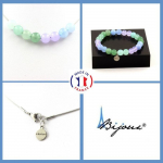 Pierres et Min&eacute;raux. Parure Bracelet Collier perles Calc&eacute;doine lavande + Aigue-marine + Taille personnalisable.