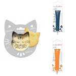 Kit pour biscuit en relief Chat + 2 Stylos au chocolat bleu nuit et orange