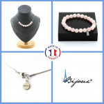 Pierres et Min&eacute;raux. Parure bijoux Bracelet Collier 10 perles Quartz rose 8 mm. Chaine en Taille personnalisable.