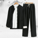 Tang &uuml;likond Kolmeosaline &uuml;likond Meeste puuvillane ja linane iidne kost&uuml;&uuml;m, meditatsiooni&uuml;likond Hiina stiilis kevad-, suve- ja s&uuml;gisene etniline kost&uuml;&uuml;m Hanfu XXXXL must