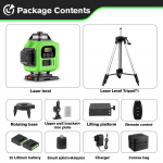 HGLINE 16 rida 4D lasertaseme pika vastupidavusega lasertasandi t&ouml;&ouml;riist 360&deg; horisontaalne vertikaalne nivelleerimismasin 2 tk 6000 mAh aku 1.2M Tripods Set