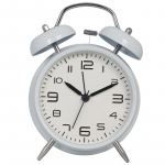 4-tolline retro &auml;ratuskell, kahekordne metallist &auml;ratuskell, vaikne tiksuv magamistuppa m&otilde;eldud voodikell valge