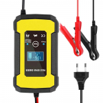 T&auml;isautomaatne autoakulaadija 110V kuni 220V kuni 12V 6A Intelligentne kiire vooluga laadimine M&auml;rg Kuiv Plii-happe Digitaalne LCD-ekraan EU Plug kollane
