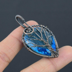 Tree Of Life Swiss Blue Topaz Copper Wire Wrap Jewelry Pendant 2.36 l6t28