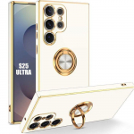 Coque pour Samsung Galaxy S25 Ultra - Protection Silicone avec Anneau Rotatif - Blanc