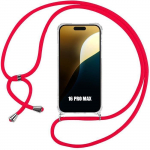 Coque collier cordon iphone 16 pro max - tpu antichoc protection renforc&eacute; avec collier cordon rouge