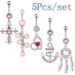 5tk/komplekt Mix Style Pink Angel Dream Catcher Cross Rose Lille Rippuv naba K&otilde;hukangi n&ouml;&ouml;bir&otilde;ngas