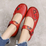 Ehtsad nahast Mary Jane kingad Naistele Baleriinad Vintage Ema kingad Suurused 42+ Naistele Kevadised rihmadega Loaferid S&otilde;idukingad Eakad CN 35 punane