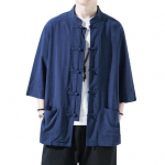 Meeste Hiina stiilis s&auml;rk, lahtine retro n&ouml;&ouml;bitav s&auml;rk taskutega, puuvillane linane hingav suves&auml;rk t&auml;navipeoks, reisimiseks 2XL must