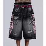 RogueWave Streetwear Y2K Populaarsed teksap&uuml;ksid Tupsudega Disain Vintage L&uuml;hikesed P&uuml;ksid Meeste Hip Hop Mood Harajuku Punk K&otilde;rge V&ouml;&ouml;koht Lai Jalg S