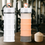 2 pieces Protein Powder Containers Dispensers Convenient 5 Compartments Stackable White and Pink