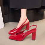Mood 2025 Suvi Lakknahast Naiste Sandaalid Moodne Ruudukujuline Nina Kleidi T&auml;navastiil K&otilde;rge Kontsaga Kingad Zapatos De Mujer 35 veinipunane v&auml;rv