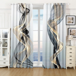 Triibuline abstraktne kunst moodne must ja kuldne 2 tk valgust filtreeriv kardin elutuppa magamistuppa koduakna kardina kaunistus 75W60H(CM) 2PCS