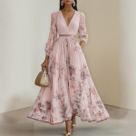 Naiste laia l&otilde;ikega ruudukujulise kaelusega pikkade varrukatega sametist babydoll kleidid Kleit S roosa