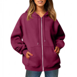 Naiste vabaaja moe &uuml;hev&auml;rviline pikkade varrukatega tasku lukuga kapuutsiga pingutusn&ouml;&ouml;riga dressipluus jakk XXXL pruun