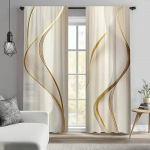 2 tk - Kuldsete S-kujuliste triipudega tr&uuml;kitud kardinad, kardinad varraste jaoks, kodu kaunistamine, toa kaunistamine 14Wx39L(35x100CM)x2&Rod Pocket