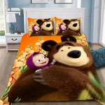 Masha ja Karu 3D-prinditud tekikott padjap&uuml;&uuml;r Voodipesukomplekt &Uuml;heinimese T&auml;iskasvanu Queen King Magamistoa Dekooriks AU Single 140x210cm