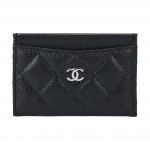 CHANEL teemantmustriga h&otilde;bedase pandlaga kaardihoidja karedast veisenahast h&otilde;bedaste detailidega naiste must Basic Set (Bag + Dust Bag) must