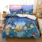 Anime Bandai 3D Kodu Pokemon Pikachu Voodipesukomplekt Beebi Tekikatted Voodipesu Twin &Uuml;hene King Lapsed T&auml;iskasvanu Kingitus EU Single(135*200cm)3pcs gray