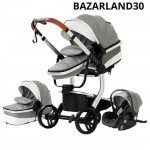 BAZARLAND30 Poussette 3 en 1 B&eacute;b&eacute; Combin&eacute;e Si&egrave;ge-Auto Nacelle Trio R&eacute;versible cuir pu Roues increvables Canne.Gris hall