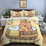 3D Armas Multifilmi Kapibaara Prindiga Voodipesukomplekt Tekikott 1 Tekikott 2 Padjap&uuml;&uuml;ri T&auml;iskasvanute ja Laste Voodipesukomplekt Luksuslikud Kingitused 70x133cm 2pcs beige