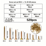 520 tk M3.5/12/14/16/20/25/30/35mm Countersunk Self-Tapping Screws Set, V&auml;rvilise Ristpeaga T&ouml;&ouml;stuslikuks, Koduseks ja M&ouml;&ouml;bli Kasutamiseks 520 Pcs
