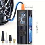 Kaasaskantav rehvipump digitaalse manomeetriga | 180 PSI, Laetav aku, LED-valgusti, Juhtmeta, Sobib autodele, mootorratastele, jalgratastele must