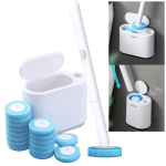 &Uuml;hekordselt kasutatava WC-puhastusharja komplekt, WC-hari, seinale kinnitatav WC-poti ja vannitoa puhastamine hoiu- ja desinfitseerimispeadega S with 8Pcs Refill white