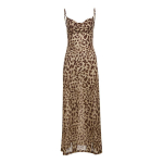 Leoparditr&uuml;kiga rihmaga maksikleit naistele Suvine Elegantne Seljata Varrukateta Slip Pikk Kleit Naiste Seksikas Peokleit L khaki