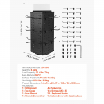 SucceBuy P&ouml;&ouml;rlev perforatsioonplaadist presentstatiiv 7,4 x 7,4 x 17 tolli 4-poolne p&ouml;&ouml;rlev perforatsioonplaadist presentstatiiv 24 konksuga toidukaupade jaem&uuml;&uuml;giks must