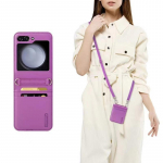 Ristk&uuml;likukujuline rahakott kaardihoidjaga, telefoni&uuml;mbris Samsung Galaxy Z Flip 6 5 4 3 jaoks, Flip6 Flip5 Flip4 Flip3, nahast kaitse&uuml;mbris Galaxy Z Flip5 lilla