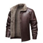 Talvine fliisvoodriga nahkjakk meeste mantel meeste top tuulekindel vabaaja meeste t&auml;navamood lukuga retro moto biker jakid M pruun