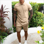 Spordikomplekt Meeste Suvine Fitness L&uuml;hikeste Varrukatega T-s&auml;rk + L&uuml;hikesed P&uuml;ksid Jooksmine L&otilde;tv Vabaaja Spordir&otilde;ivad Suurused S-3XL S khaki