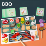 Puidust BBQ-grillm&auml;nguasjade komplekt, Montessori toiduvalmistamiskogemus, grillimistoidud, puidust m&auml;ngumaja m&auml;nguasjad, kingitus lastele