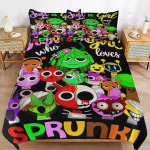 M&auml;ng Sprunki Voodipesukomplektid Lastele Poistele T&uuml;drukutele Uus 3D-tr&uuml;kiga Voodikate Tekikott Tekikott Padjap&uuml;&uuml;r Magamistoa Kaunistus 135x200cm