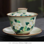 K&auml;sitsi valmistatud keraamiline gaiwan Hiina teetass k&auml;sitsi maalitud lilledega sancai teetureen reisi teekausike portselanist teejoogin&otilde;ude komplekt tarvikud 110ml