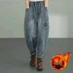 Paiga kujundus Pahkluuni ulatuvad Jogger teksad Vintage Korea K&otilde;rge elastne v&ouml;&ouml;koht Lahtised denim p&uuml;ksid Naised Streetwear Harem Vaquero M sinine