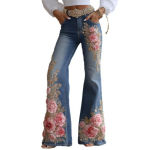 Naiste p&otilde;hjajinsid 3D-tr&uuml;kiga Venivad Digitaalselt Lillelised Laia s&auml;&auml;rega Jinsid Keskmise v&ouml;&ouml;kohaga Retro Denim 2XL gray