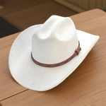 Klassikaline L&auml;&auml;ne-Cowboy M&uuml;ts T&auml;iskasvanutele Kokkurullitav Fedora Nahast Pandlaga V&ouml;&ouml; One Size valge