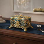 Euroopa ehtekarp Elegantne disain Kaunistatud metallkarp K&auml;sitsi maalitud Vintage meenekarp Gold Blue S brown
