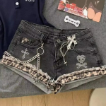 VIONA Y2k Vintage Denim L&uuml;hikesed P&uuml;ksid Moodsad Kpop L&uuml;hikesed P&uuml;ksid Naiste Riided Harajuku Streetwear &Scaron;ikk Trendikas Patchwork Jeans L&uuml;hikesed P&uuml;ksid S gray