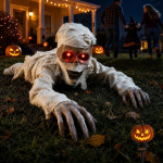 Heliaktiveeritav animeeritud roomav muumia helendavate punaste silmadega Halloweeni h&auml;&auml;l Skeletoni rekvisiit Maapuurijad kirstus Valgustatud kuju Hirmutav Reepy 1pc