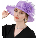DRESHOW Naiste organza m&uuml;ts Kirikum&uuml;tsid Soodustus Kentucky Derby Kokteili teepidu Pulmad Lillem&uuml;ts laia &auml;&auml;rega Flower Hat: Purple multi