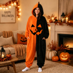 Naiste flanellist kombinesoon Halloweeni tr&uuml;kiga, hubane koduriietus pidžaama magamiseks ja XXL oranž