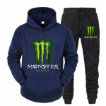 Meeste talvine kapuutsiga dressipluusikomplekt kirjatr&uuml;kiga, vabaaja pikkade varrukatega, fliisvoodriga tracksuit XL blue