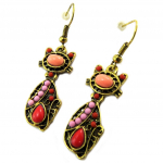 Les Tr&eacute;sors De Lily [P3397] - Boucles cr&eacute;ateur 'Chats' rouge rose dor&eacute; punane