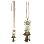 Les Tr&eacute;sors De Lily [Q5937] - Collier sautoir 'Boho' beige (dreamcatcher) - 90 cm-  16x5 cm beež